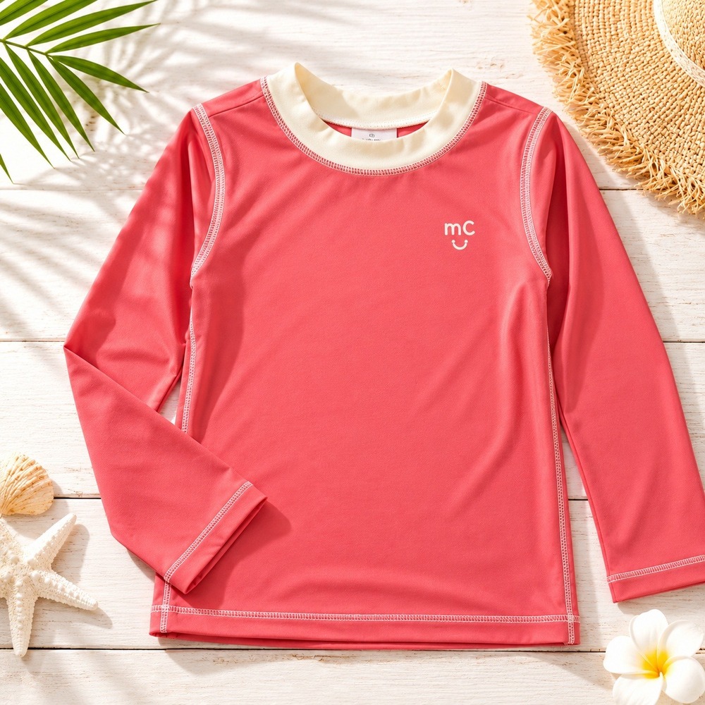 Mon Coeur Rash Guard 12-18M Coral Pink UPF 50+ Long Sleeve‎ NWT Swim Top Beach